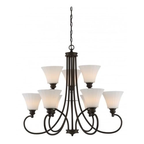 Nuvo LED 9-Light Tess 2-Tier Chandelier, Forest Bronze, Frosted Fluted Glass