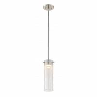 LED Pulse Mini Pendant Light Fixture, Brushed Nickel, Clear Crackle Glass