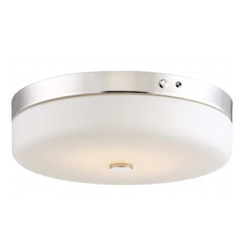 Nuvo LED Flush Mount Emergency EMR Light Fixture, Polished Nickel, White Glass