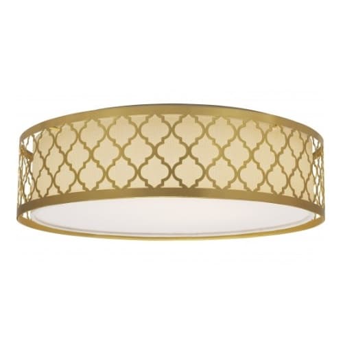 Nuvo LED Flush Mount Filigree Light Fixture, Natural Brass, White Acrylic