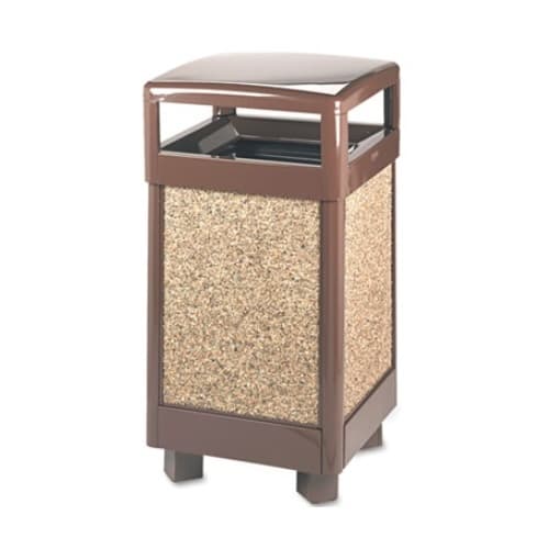 Rubbermaid Aspen Series Brown Hinged-Top Outdoor 29 Gal Waste Receptacle