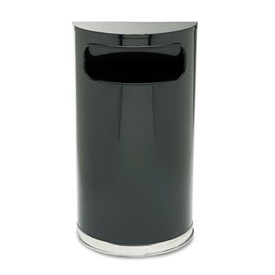 Rubbermaid European & Metallic Series Receptacle, Half-Round, 9 gal, Black/Chrome