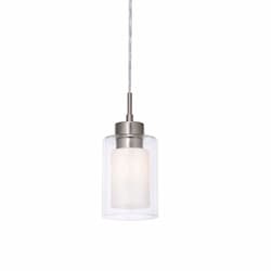 9W LED Pendant Light w/ Clear & White Glass, E26, 120V, 3000K, Nickel