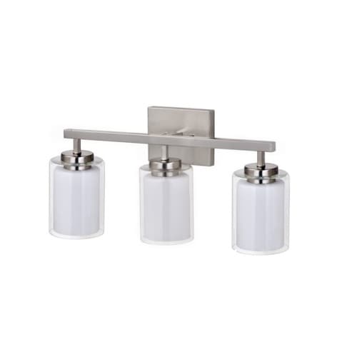 Royal Pacific 27W LED Vanity Light, Clear/Opal Glass, E26, 3-Light, 120V, 3000K, NKL