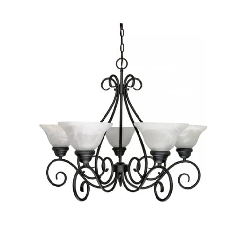 Nuvo 60W Castillo Series Chandelier w/ Alabaster Glass, 5 Lights, Arm Up, Textured Black