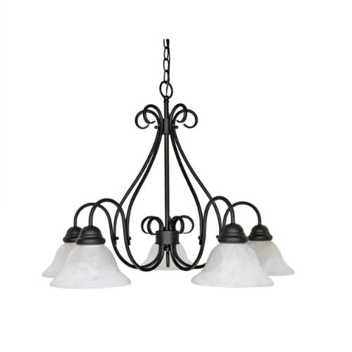 Nuvo 60W Castillo Series Chandelier w/ Alabaster Glass, 5 Lights, Arm Down, Textured Black