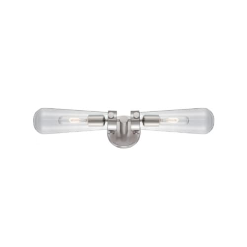 Nuvo 20W Beaker Series Wall Sconce w/ Clear Glass, 2 Lights, Brushed Nickel
