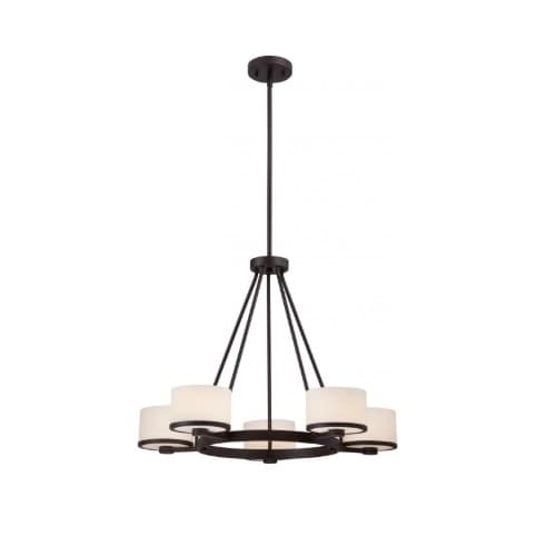 Nuvo 40W Celine Series Chandelier w/ Satin White Glass, 5 Lights, Venetian Bronze