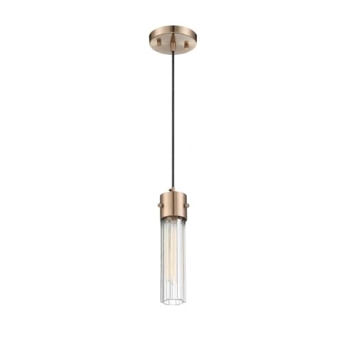 Nuvo 60W Eaves LED Pendant Fixture w/ Clear Ribbed Glass, 1 Light, Copper Brushed Brass