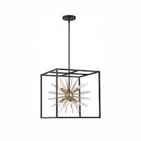 60W Spirefly Series Pendant Light, 6 Lights, Matte Black & Burnished Brass