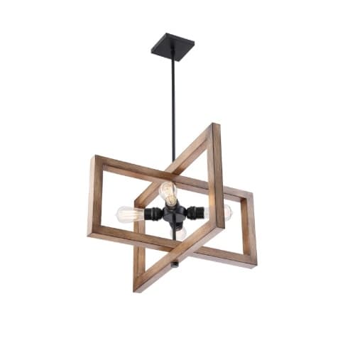 Nuvo 60W Beacon Series Large Pendant Light, 4 Lights, Black & Gray Wood