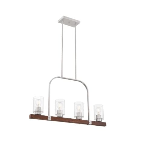 Nuvo 60W Arabel Series Island Pendant Light w/ Seeded Glass, 4 Lights, Nickel & Nutmeg Wood