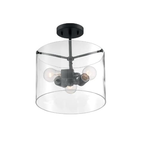 Nuvo 60W Sommerset Series Semi Flush Ceiling Light w/ Clear Glass, 3 Lights, Matte Black