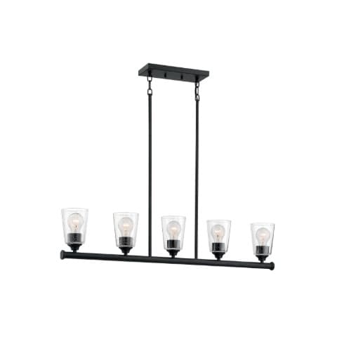 Nuvo 60W Bransel Series Island Pendant Light w/ Seeded Glass, 5 Lights, Matte Black