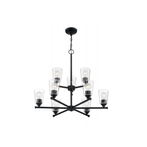 Nuvo 60W Bransel Series Chandelier w/ Clear Seeded Glass, 9 Lights, Matte Black