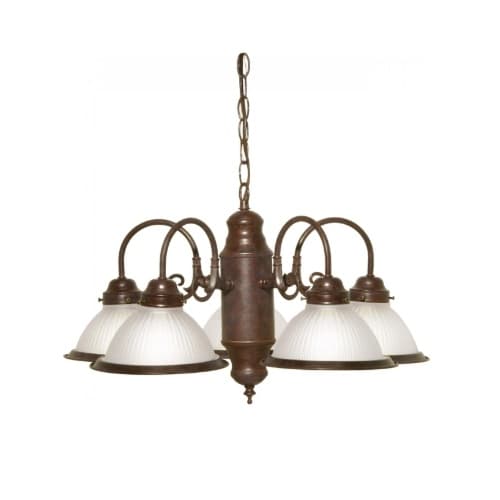Nuvo 60W Chandelier w/ Frosted Ribbed Glass, 5 Lights, Old Bronze