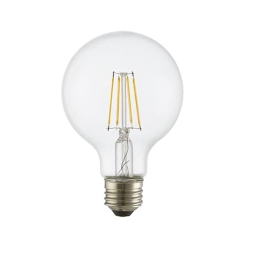 TCP Lighting 4.5W LED G25 Filament Bulb, Dimmable, E26, 120V, Clear Glass, 5000K