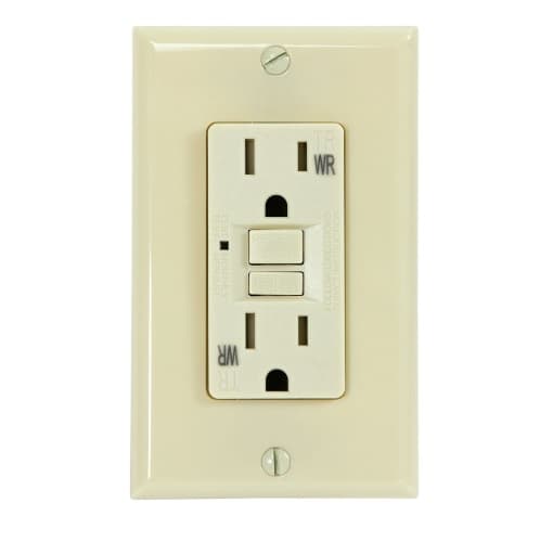 USI 15 Amp GFCI Outlet, Tamper & Weather Resistant, Ivory