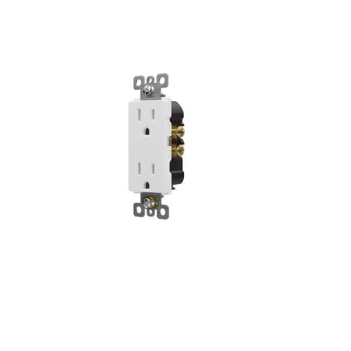 USI 20 Amp Decorator Receptacle, Self Grounding, Tamper Resistant, White