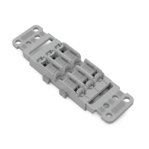 Wago Mounting Carrier w/ Strain Relief, Screw Mounting, 3-Way, Gray