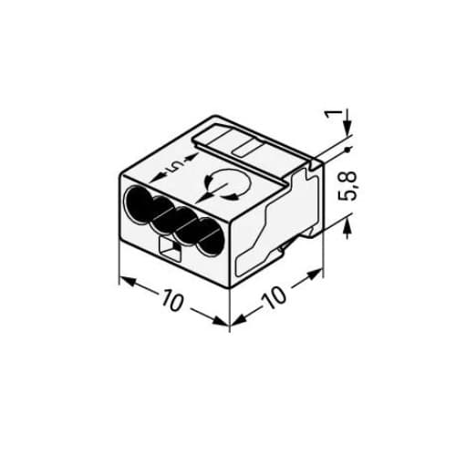 Wago Micro Push Wire Connector, 4 Conductor, 26-24 AWG, Clear