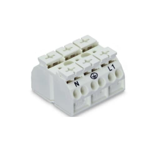 Wago Chassis Mount Terminal Strip w/ Contact, 4 Conductor, 3-Pole, 3 Snap-in Feet, White