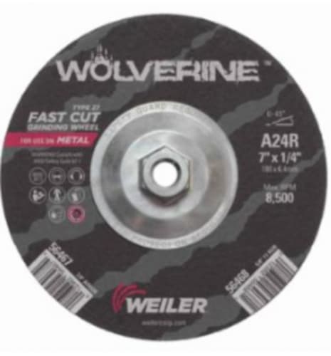 Weiler R Grade Wolverine Grinding Wheels, 24 Grit, 11 Arbor