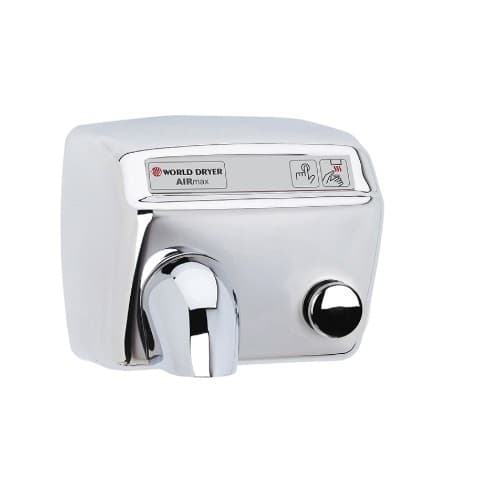 World Dryer 2300W AirMax Hand Dryer, Push Button, Stainless Steel, Polished Finish