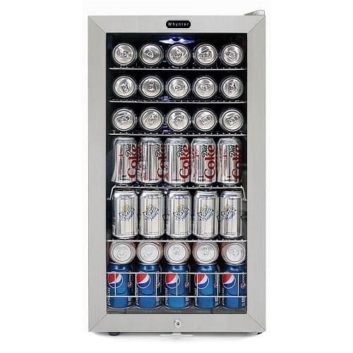 Whynter 85W Beverage Cooler, 120-Can, 115V, Stainless Steel & White