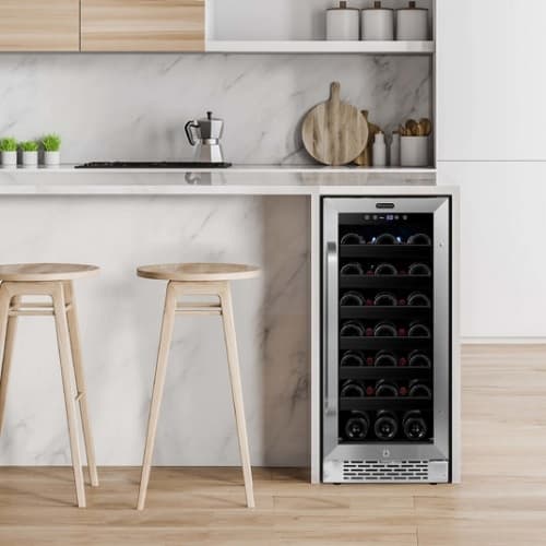 Whynter 80W Wine Cooler, 33-Bottle, 115V, Stainless Steel