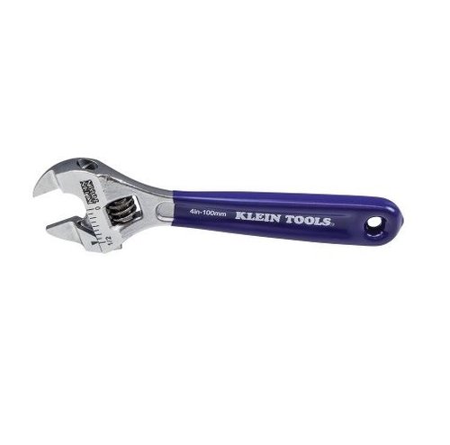 Klein Tools Blue 4 inch Extra Slim - Wide Jaw Adjustable Wrench (Klein