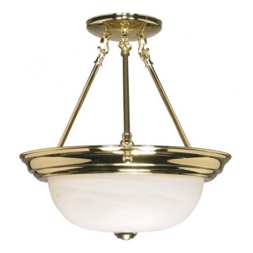 Nuvo 13 Semi Flush Mount Ceiling Light Fixture Polished Brass Alabaster Glass