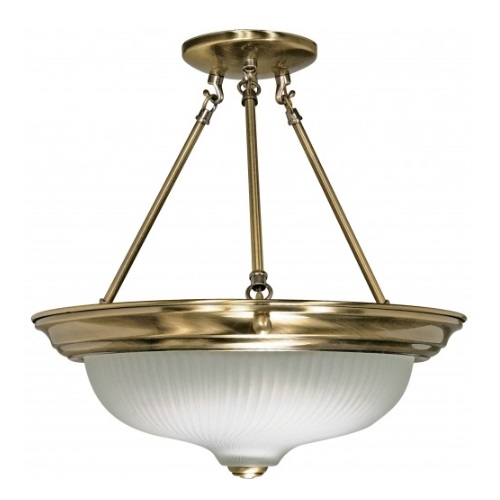 Nuvo 3 Light 15 Semi Flush Mount Light Fixture Antique Brass